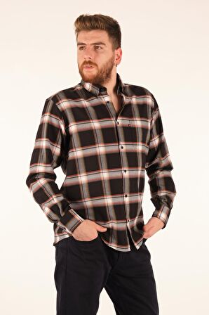 BROTHERS DÜZ YAKA COMFORT FIT KARELİ UZUN KOL SİYAH-BEJ ERKEK GÖMLEK 2127049