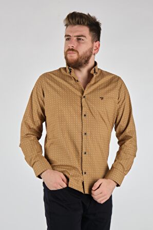 BROTHERS MODERN FIT DESENLİ UZUN KOL HARDAL ERKEK GÖMLEK 2125800