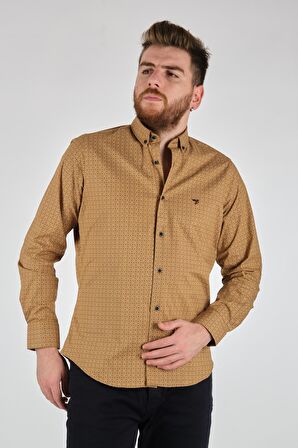 BROTHERS MODERN FIT DESENLİ UZUN KOL HARDAL ERKEK GÖMLEK 2125800