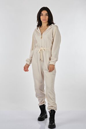 BSB KAPÜŞONLU FERMUARLI KREM Kadın TULUM 046-044003