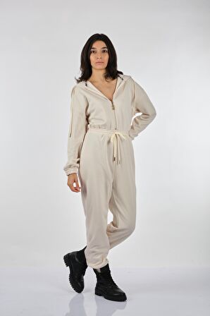 BSB KAPÜŞONLU FERMUARLI KREM Kadın TULUM 046-044003