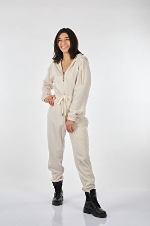 BSB KAPÜŞONLU FERMUARLI KREM Kadın TULUM 046-044003