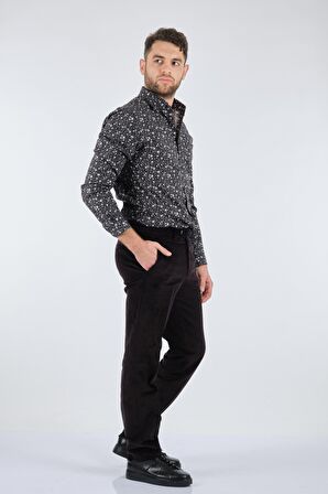 ECER KADİFE BORU PAÇA NORMAL BEL SİYAH ERKEK PANTOLON 12032120