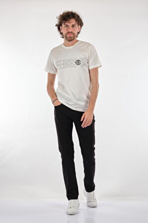 Ecer Bisiklet Yaka Baskılı Beyaz Erkek T-Shirt 65682212