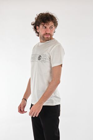 Ecer Bisiklet Yaka Baskılı Beyaz Erkek T-Shirt 65682212