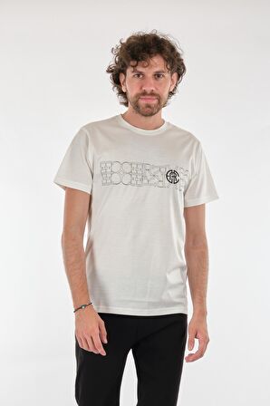 Ecer Bisiklet Yaka Baskılı Beyaz Erkek T-Shirt 65682212