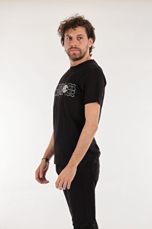 Ecer Bisiklet Yaka Baskılı Siyah Erkek T-Shirt 65682212