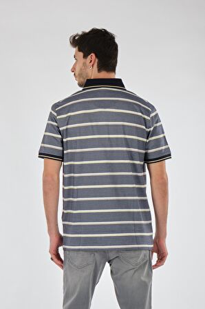 Claudıo Campıone Polo Yaka Rahat Kesim Çizgili Gri-Sarı Erkek T-shırt 5918532