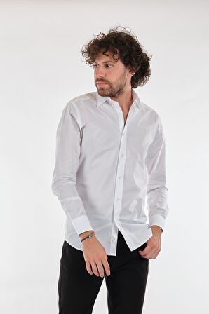 Gallini World Düz Yaka Uzun Kollu Beyaz Erkek Gömlek 1102634