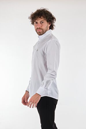Polo Düz Yaka Uzun Kollu Beyaz Erkek Gömlek BK-311003