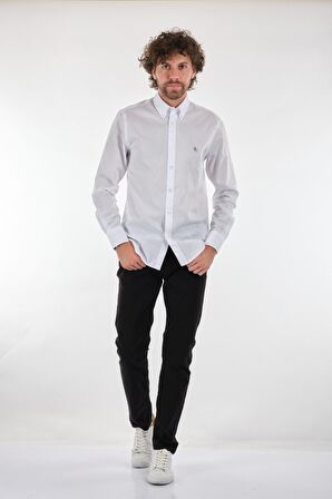 Polo Düz Yaka Uzun Kollu Beyaz Erkek Gömlek BK-311003