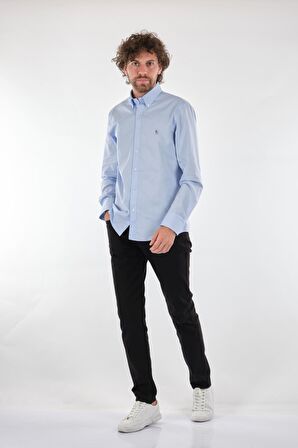 Polo Düz Yaka Uzun Kollu Mavi Erkek Gömlek BK-311003