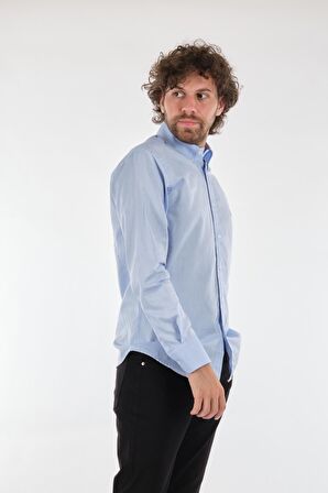 Polo Düz Yaka Uzun Kollu Mavi Erkek Gömlek BK-311003