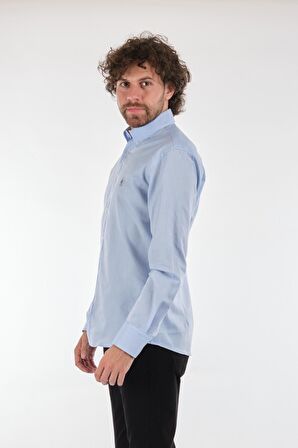 Polo Düz Yaka Uzun Kollu Mavi Erkek Gömlek BK-311003