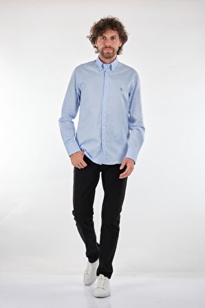 Polo Düz Yaka Uzun Kollu Mavi Erkek Gömlek BK-311003