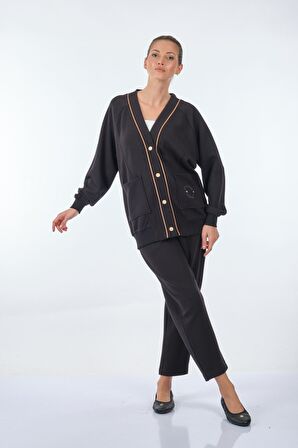 Naar Şal Yaka Cepli Uzun Kollu Siyah Kadın Hırka 22251609