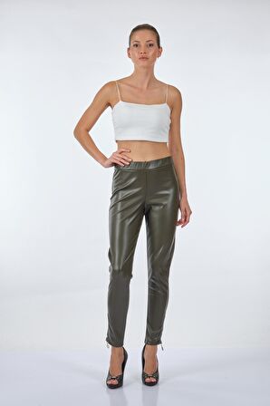 Vedi Dar Paça Yüksek Bel Lastikli Haki Kadın Tayt 22233416