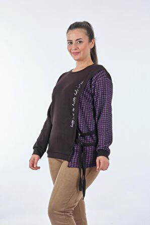 Vedi-bb Yuvarlak Yaka Büyük Beden Uzun Kollu Siyah Kadın Sweatshirt 22233313