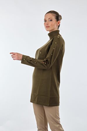 Twomail Balıkçı Yaka Uzun Kollu Haki Kadın Tunik MK2250020595