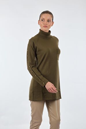 Twomail Balıkçı Yaka Uzun Kollu Haki Kadın Tunik MK2250020595