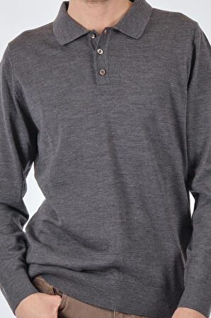 E.Muracchını Gömlek Yaka Düğmeli Uzun Kollu Koyu Füme Erkek Kazak 22503