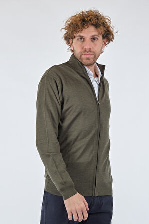 Legato Fermuarlı Uzun Kollu Haki Erkek Hırka TRK24670