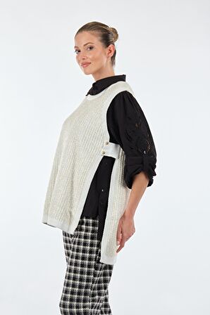 Unique Mode Yuvarlak Yaka Ekru Kadın Yelek UW231054