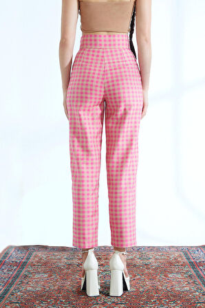 Naar Ekose Desenli Camel-Pembe Kadın Pantolon 22251212