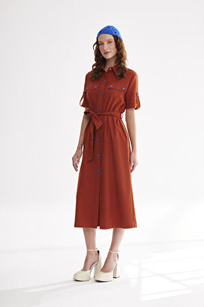 Naar Gömlek Yaka Tarçın Kadın Elbise 22251117