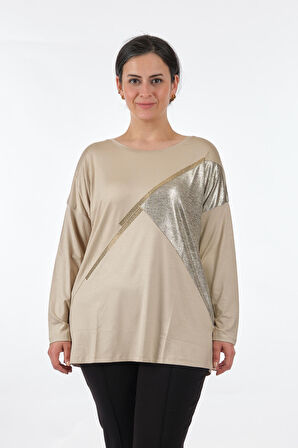 Twomail Yuvarlak Yaka Büyük Beden Uzun Kollu Keten Kadın Bluz MY2150P10758