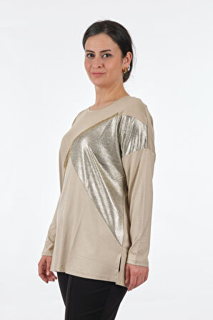 Twomail Yuvarlak Yaka Büyük Beden Uzun Kollu Keten Kadın Bluz MY2150P10758