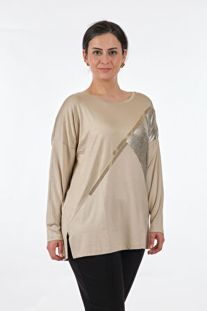 Twomail Yuvarlak Yaka Büyük Beden Uzun Kollu Keten Kadın Bluz MY2150P10758