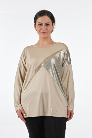 Twomail Yuvarlak Yaka Büyük Beden Uzun Kollu Keten Kadın Bluz MY2150P10758