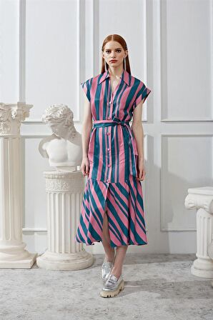 Naar Gömlek Yaka Düşük Kol Orjinal Kadın Elbise 23161102