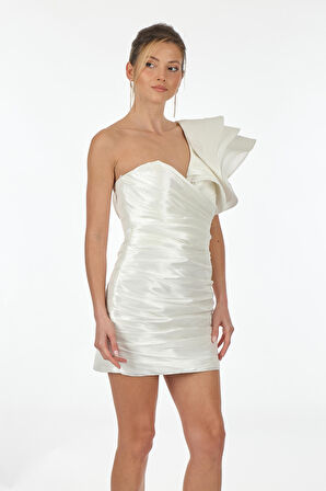 SLeeN Tek Omuz Beyaz Kadın Gece Elbisesi 10491