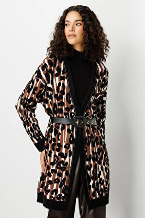 On Leopar Desenli Siyah Kadın Hırka 23225922