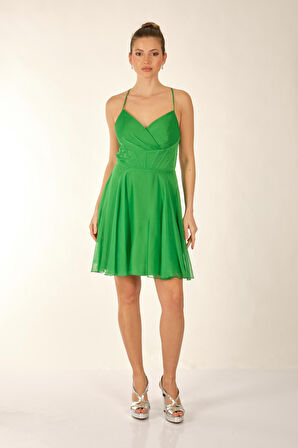 Dori Kruvaze Yaka İp Askılı Yeşil Kadın Abiye 2246025