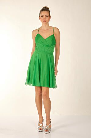 Dori Kruvaze Yaka İp Askılı Yeşil Kadın Abiye 2246025