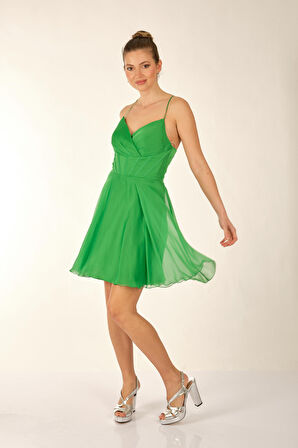 Dori Kruvaze Yaka İp Askılı Yeşil Kadın Abiye 2246025