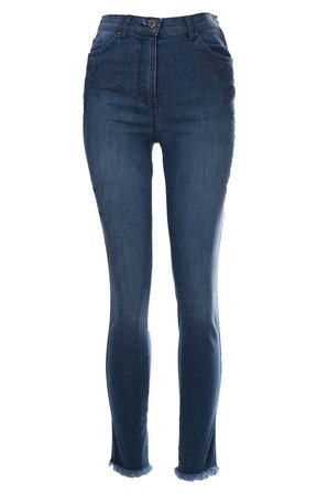 Seleste Minimalist Nakışlı Yüksek Bel Dar Paça Kadın Jean Pantolon