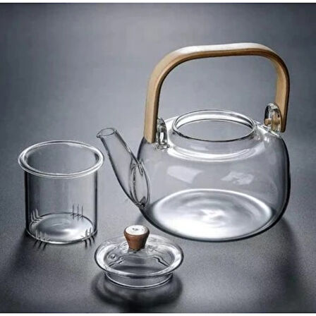 Ahşap Saplı Cam Filtreli Demlik 