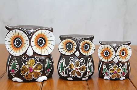 neararsanbizden Ahşap 3'lü Baykuş Seti Model 1 