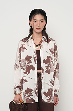 KADIN KARIŞIK DESENLİ OVERSİZE DİJİTAL GÖMLEK