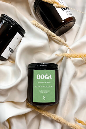 Boğa Burcu Vanilya Kokulu %100 Soya Mumu Amber Kavanoz Mum