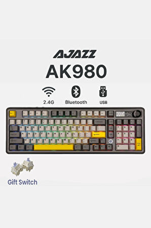 AK980 3 Modlu Hot-Swap TFT Ekranlı Mekanik Oyun Klavyesi-800 Mah Batarya Dinamik RGB
