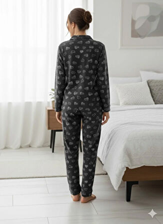 KADIN KALP DETAYLI DÜĞMELİ PİJAMA TAKIM