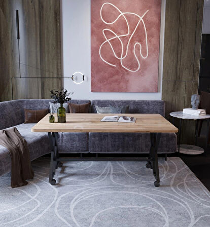 Reyyan Orta Sehpa Siyah Metal Ayak Tekerlekli 60 X100