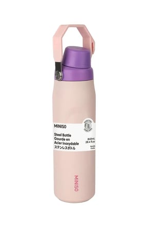 Miniso Lisanslı Saplı Paslanmaz Çelik Şişe 840 mL – Çift Katmanlı Pembe