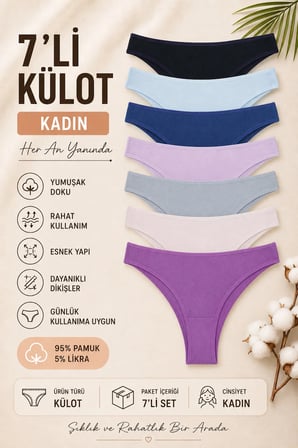 Kadın Külot 7'li Paket Likralı Brazillian INDIGO