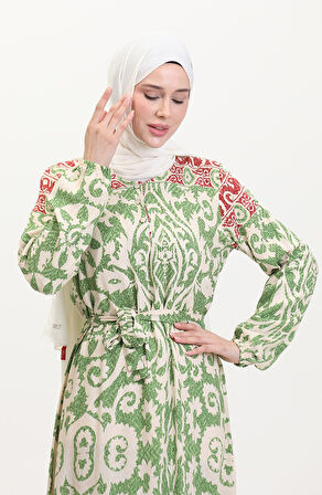 Amelya Farbalı Kuşaklı Viskon Elbise S-M-L-XL Beden